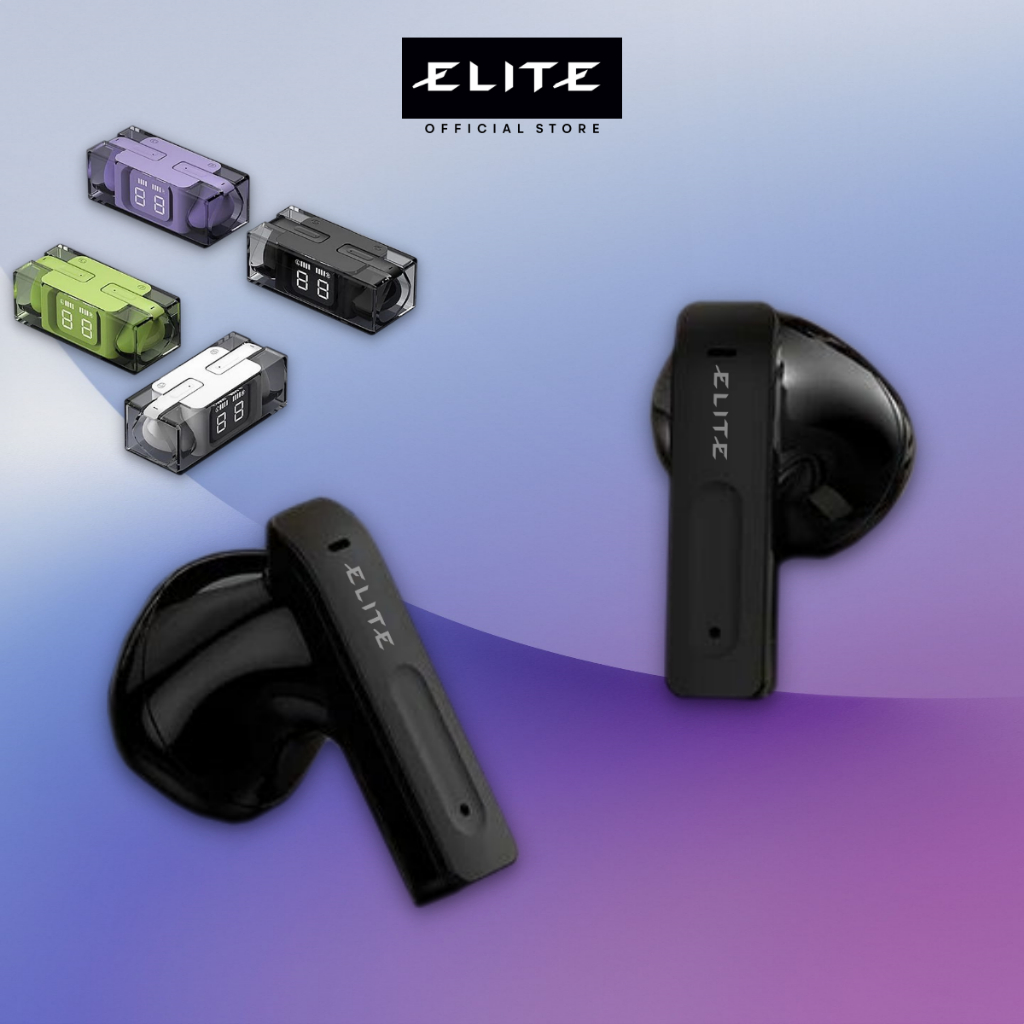 ELITEE HEADSET GAMING Earphone Bluetooth 5.3 TWS, Headset Gaming dengan Mic Tampilan Daya LED, Kontrol Sentuh)