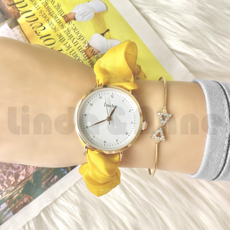 Jam Tangan Quartz Analog Casual Gaya Retro Wanita Bulat Gelang Watch Korean-Jam Tangan Srunchie