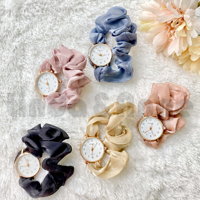 Jam tangan Wanita Kecil Analog Quartz Korea New Fashion Retro Scrunchie Watch