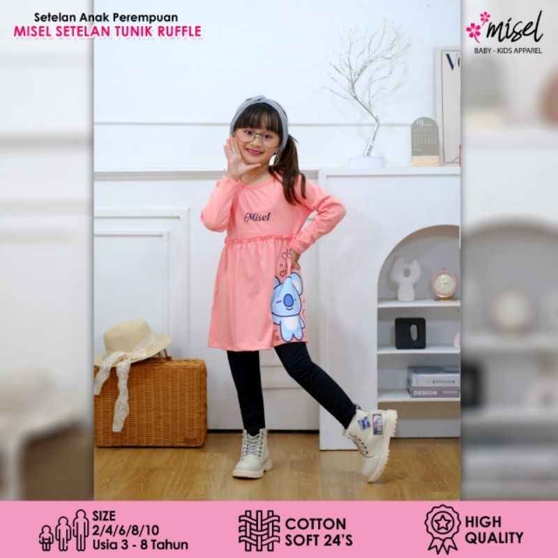 Setelan Baju Kaos Tunik Leging Lengan Panjang Anak Perempuan Misel 2 - 8 Tahun