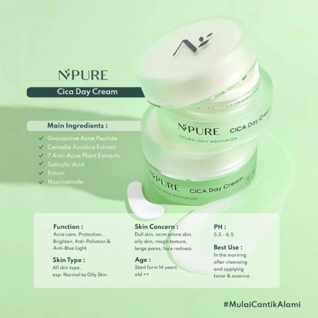 N'PURE Cica / Centella Asiatica Series (Facial Wash, Face Toner, Biome Acne Serum Essence, Day Cream, Night Cream, Clear Pad, Dark Spot, Acne Spot Treatment, Chocomint Clay Mask, Bacne Spray) NPURE