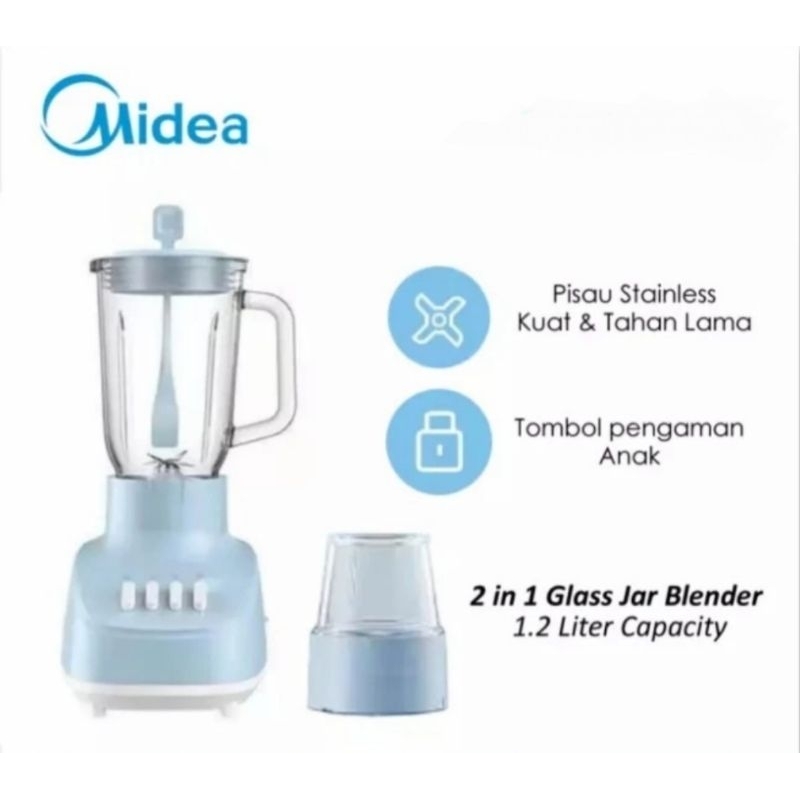 Blender Midea MJ-BL6008BW 1.2 Liter BL6008BW 2in1 Kaca