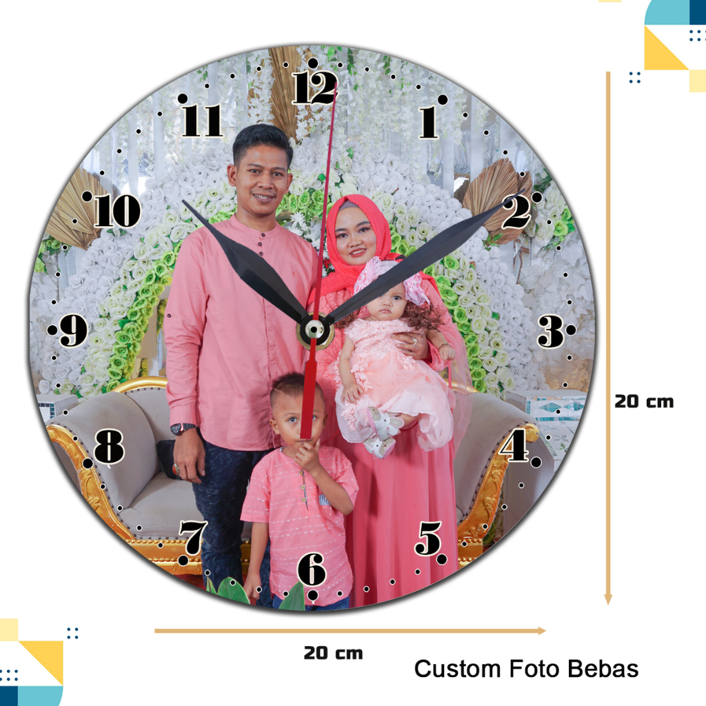 Jam Dinding Custom Foto Suka - Suka Bebas Ukuran 20x20