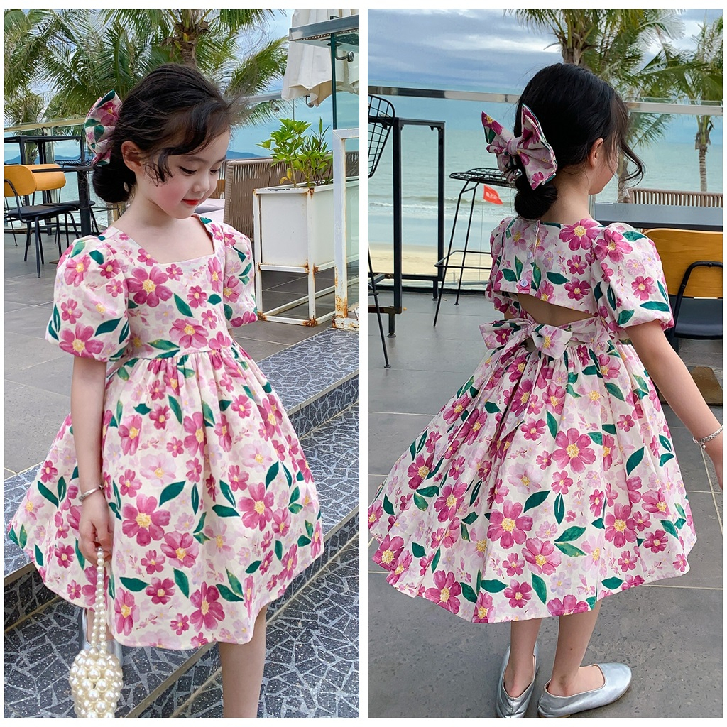 DR23-Dress Anak Korea Perempuan New Full Flower Bloom