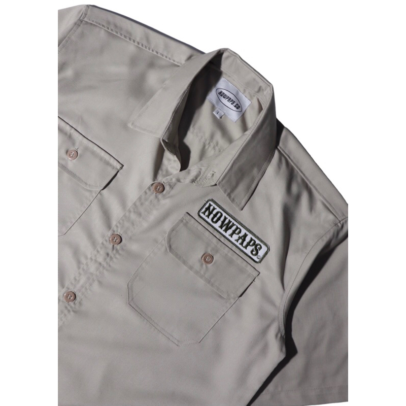 WORKSHIRT CREAM KHAKIS DRILL NOWPAPS PATCH BORDIR LOGO FONT NOWPAPS