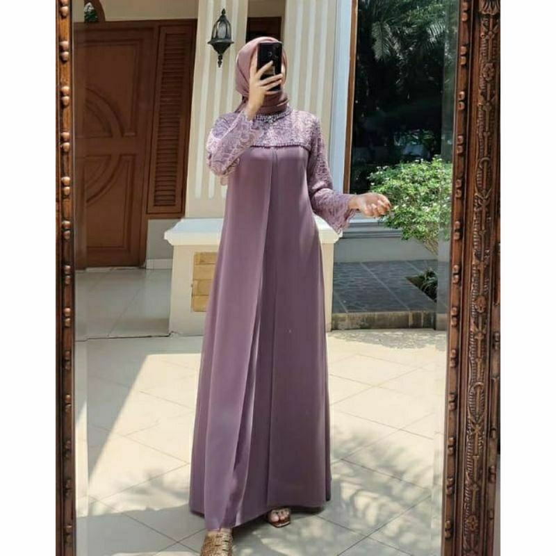 Gamis Dress Brokat dengan Payet dan Model Ceruty - Pilihan Busana Pesta