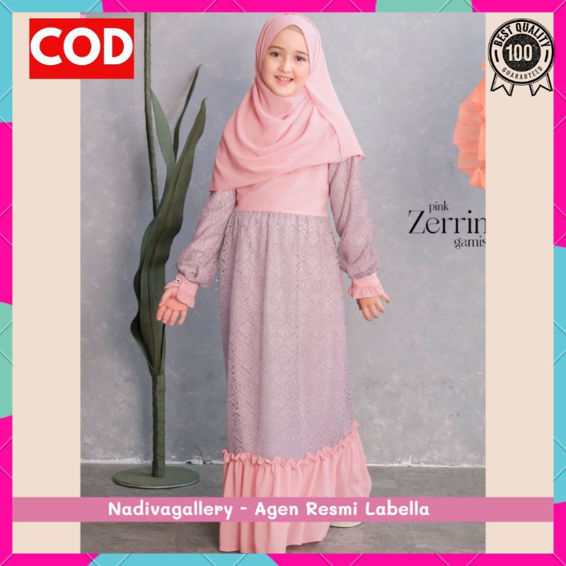 (5-13 TAHUN) GAMIS LABELLA ANAK ZERRIN BRUKAT CERUTI GAMIS HIJAU SAGE GREEN PINK BROWN COKLAT BLUE B