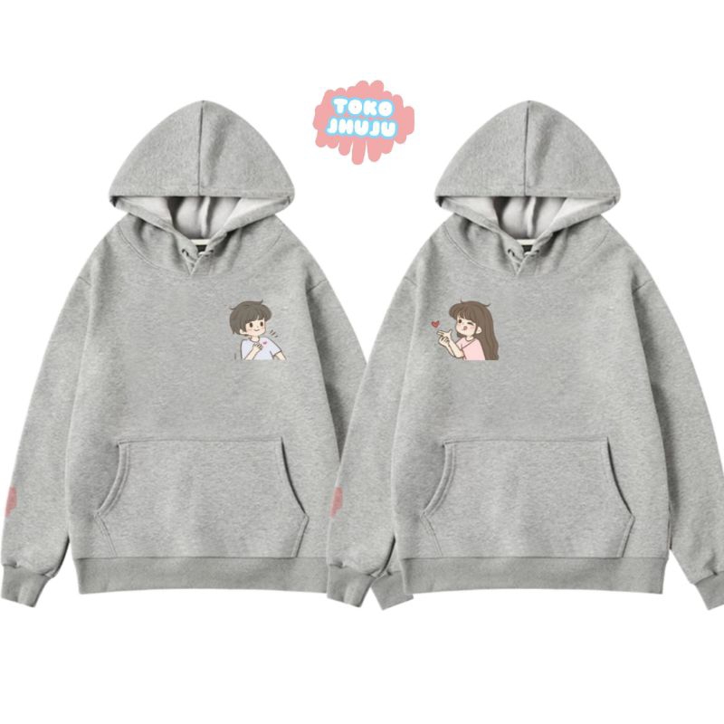 Hoodie Jumper Couple Pasangan Karakter Kartun Cewe Cowo Logo Kecil