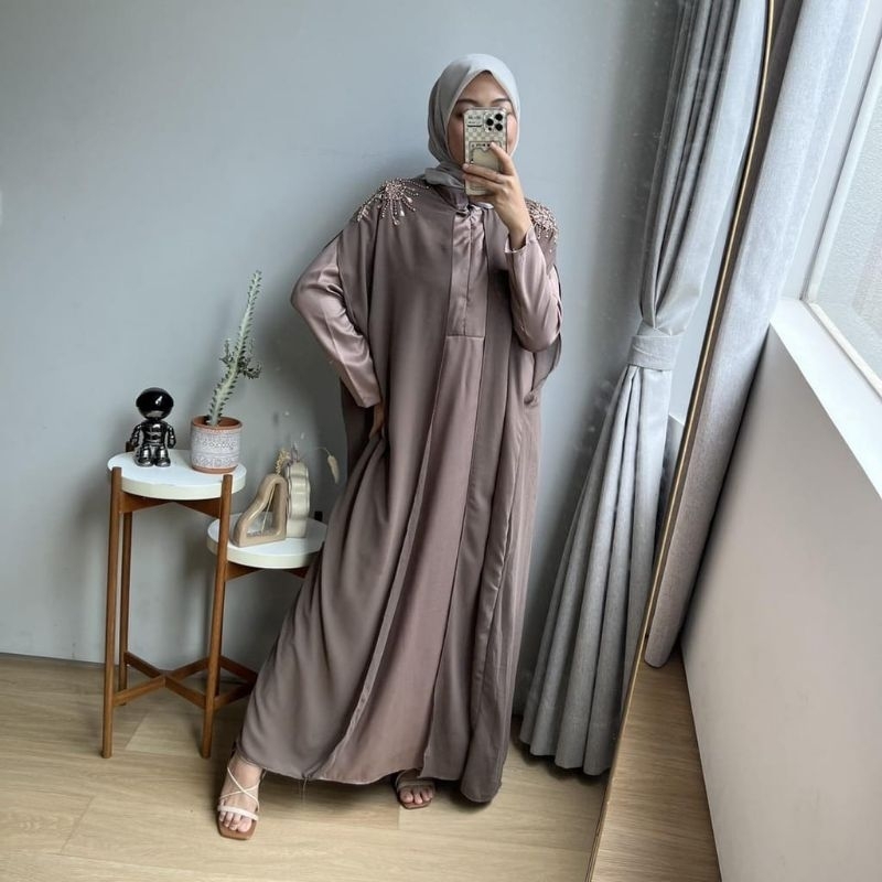 JEAN DRESS 409 by Oclo / Abaya Busui Resleting Depan / Abaya Payet Manik / Gamis Busui / Gamis Lebar