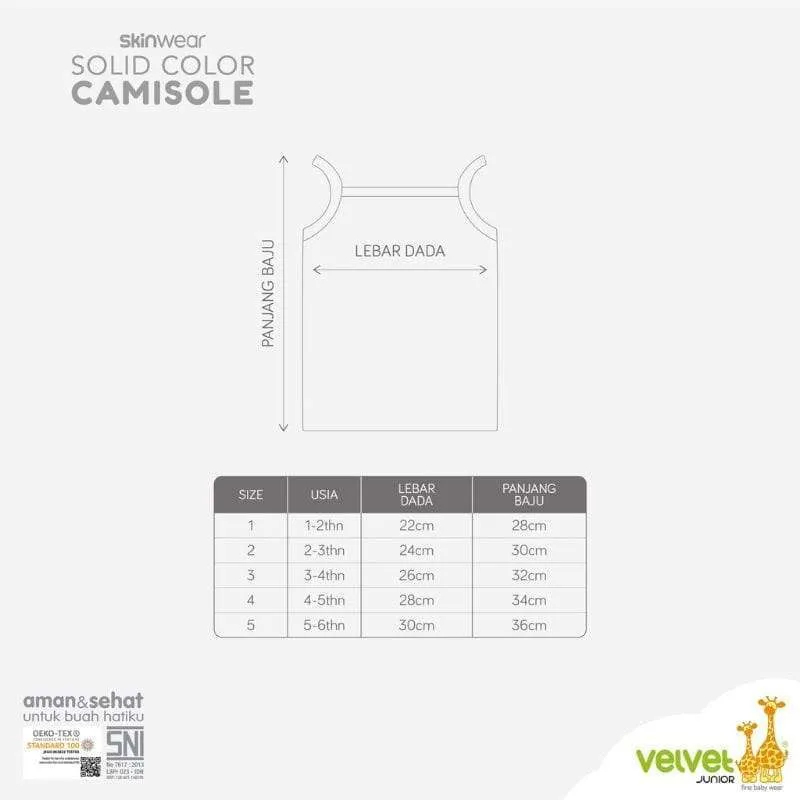 Baju Bayi Singlet Kaos Dalam Anak Velvet Junior SkinWear Solid Color Camisole 1-5 Tahun