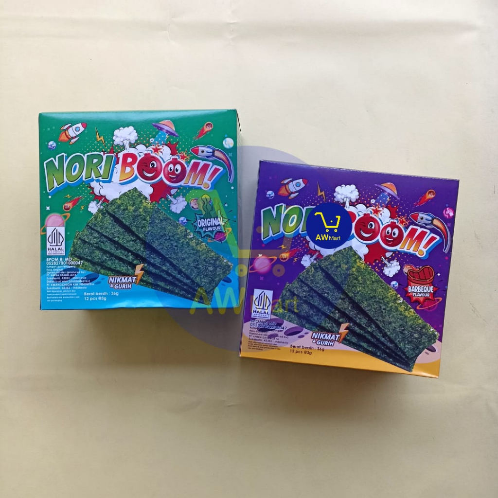 NORI BOOM BOX 36 GRAM (ISI 12 PCS)  BARBEQUE DAN ORIGINAL - RUMPUT LAUT BOOM NORI