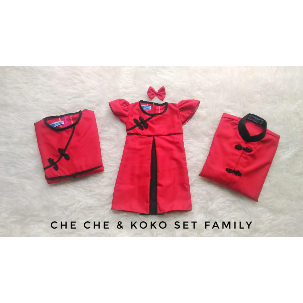 Baju CheChe/Baju China Merah Mix Putih/Baju Implek China/Baju China Anak dan Dewasa/ Baju Anak Kekin