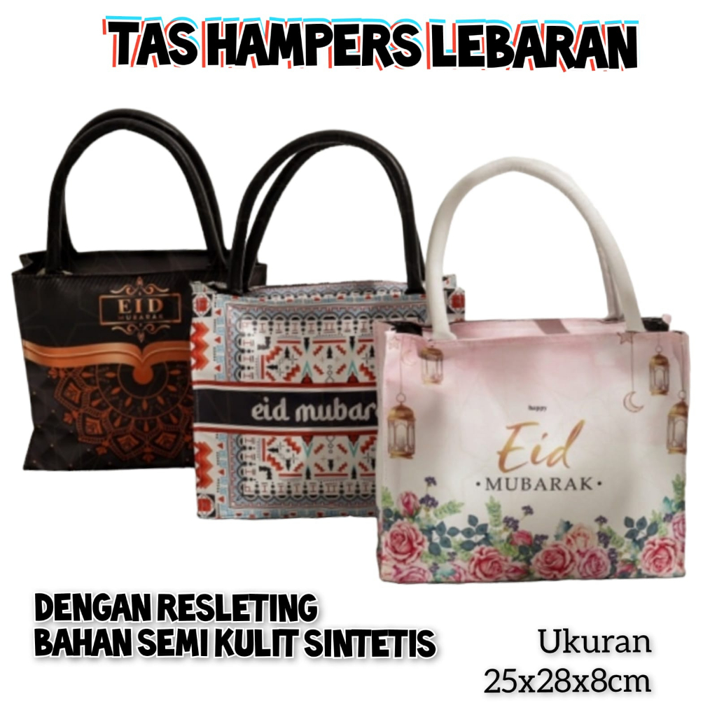 Tas Hampers Lebaran Dengan Resleting Bahan Kulit Printing Tas Hantaran Idul Fitri Goody Bag SpunBund
