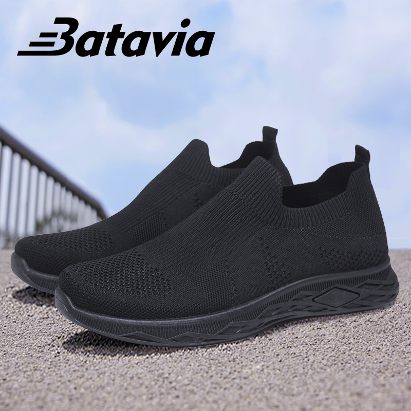 Batavia 2023 Sepatu Pria  Ringan Hitam Slip-On Pria Sepatu Senior Sepatu Kasual Sepatu Kets Flyknit Bernapas Sol Lembut Sepatu men  Sneakers sepatu cowo sepatu pria sepatu pria ringan B33 B34