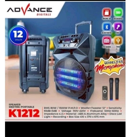 SPEAKER PORTABLE ADVANCE K-1212 ( 12 INCH )