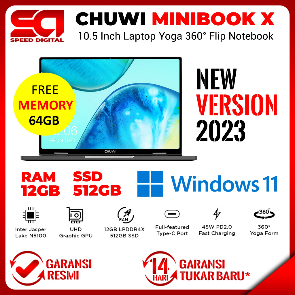 Laptop Chuwi MINIBOOK X 10 Inch Laptop Yoga Lipat RAM 12GB SSD 512GB