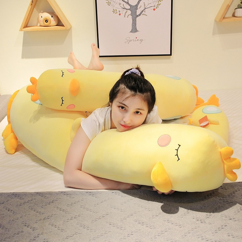 Mainan Boneka Tidur Guling Ayam Kuning Karakter Hewan Ukuran Jumbo 120cm Bahan Halus Lembut