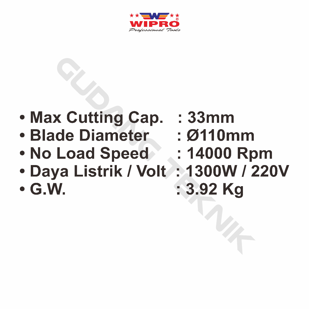 Mesin Potong Keramik 110mm WIPRO W-9110A / Marble Cutter Keramik Granit Granite WIPRO - Mesin Potong Keramik 1300W WIPRO W9110A