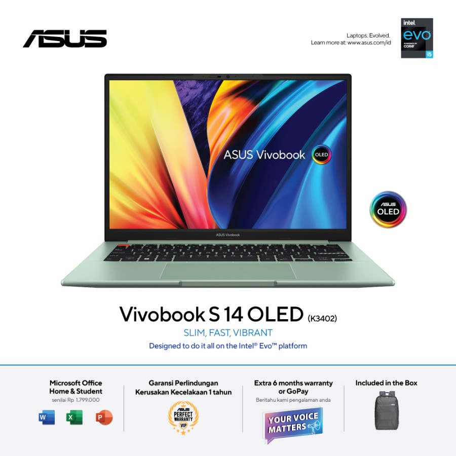 Laptop Kerja Asus K3402ZA OLEDS554 Core i5 RAM 8+4GB SSD 512GB 14"2.8kOLED