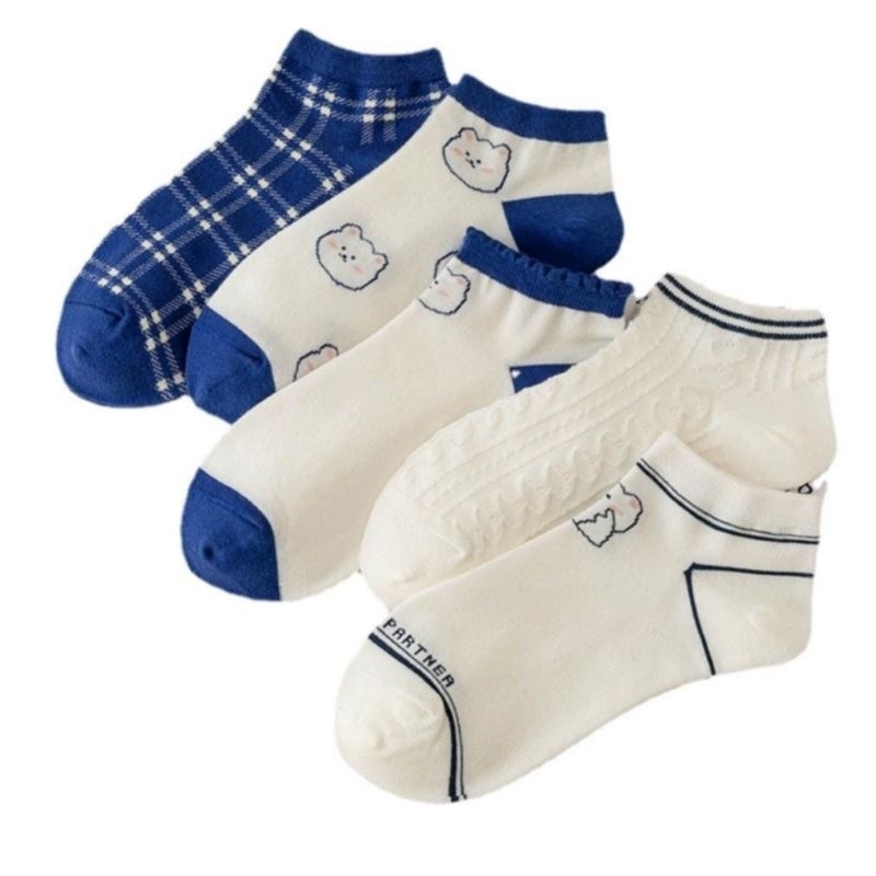 Kaos Kaki Wanita Motif Biru Kotak Fashion Korea Women Sock Import