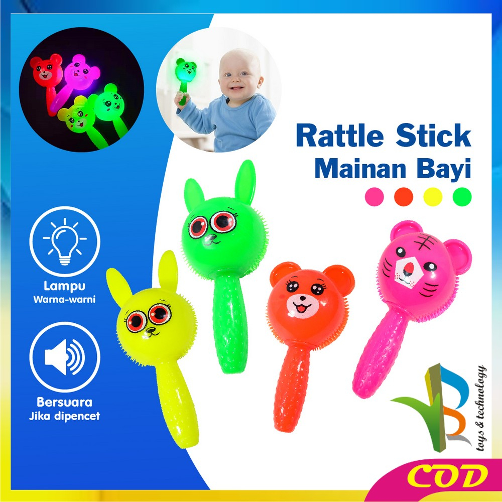 RB-M315 Mainan Bayi Rattle Rubber Stick Toys Boneka Lampu dan Bunyi / Maenan Anak Boneka Gigitan Bayi Rattle Stick Kerincingan