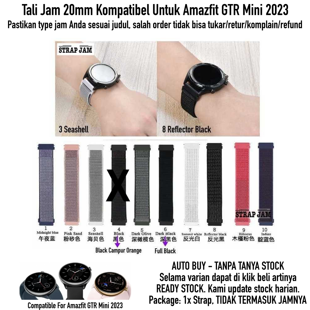 Tali Jam 20mm Kompatibel Amazfit GTR Mini 2023 - Strap Velcro Sport Loop