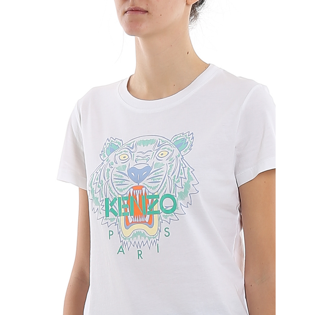 Knzo Women Tiger Tee White/Lilac Green