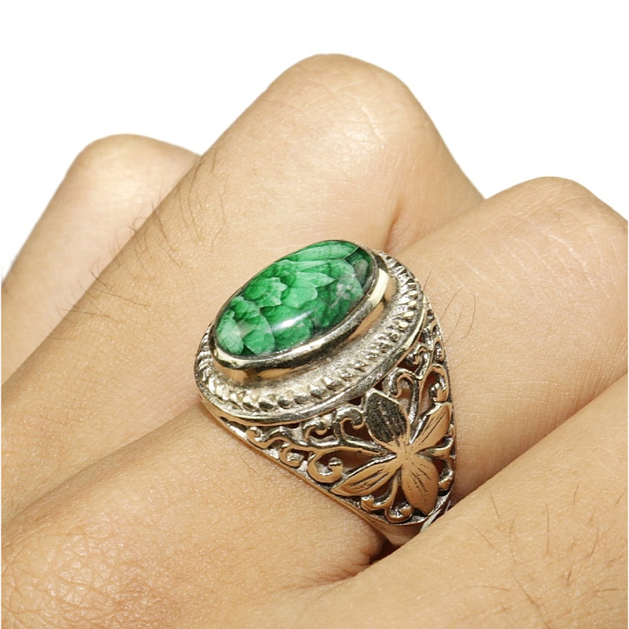 Natural Cincin Batu Akik Green Malachite Pilihan