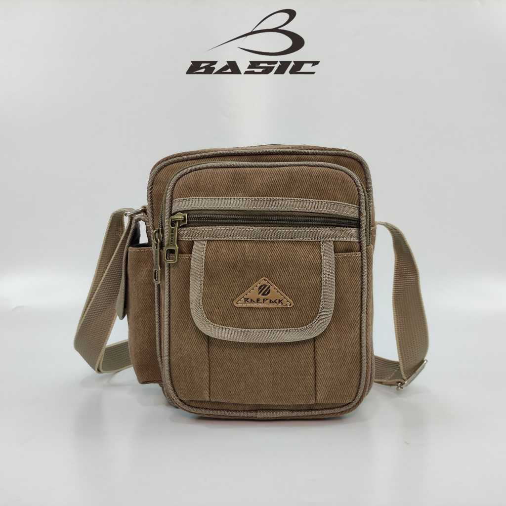 Baepack Tas Selempang kanvas Cowok Regan Coklat Muda Original Baepack