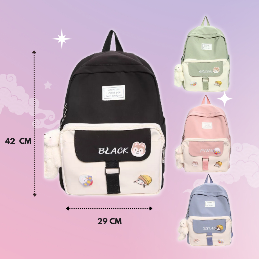 Tas Ransel Wanita Korea Import Kanvas D300 Motif Kartun TR091