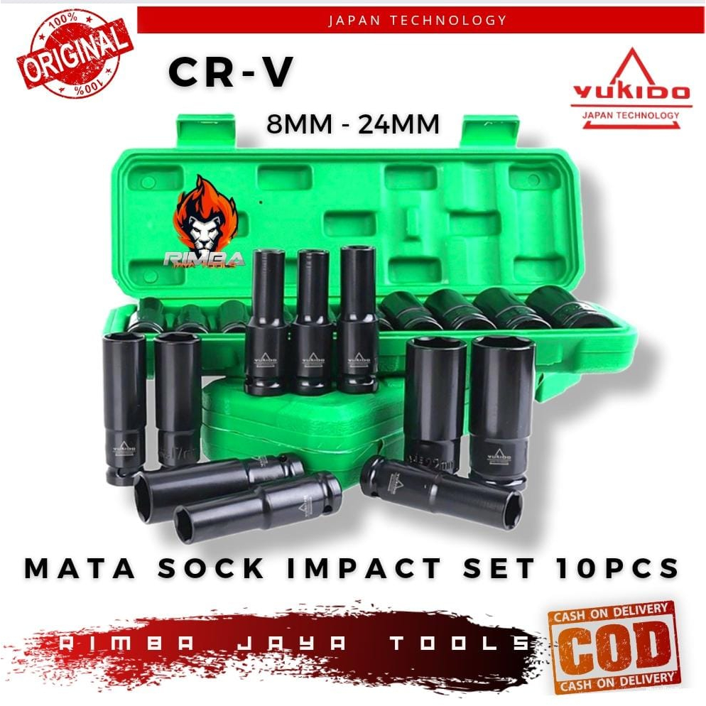 YUKIDO MATA SOK IMPACT SOCKET SET 10PCS 1/2 INCH 8-24MM YUKIDO EXTENSION IMPACT SOCKET PANJANG