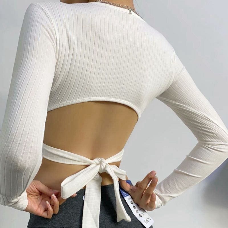 Atasan Wanita Olahraga Polos Lengan Panjang Crop Top