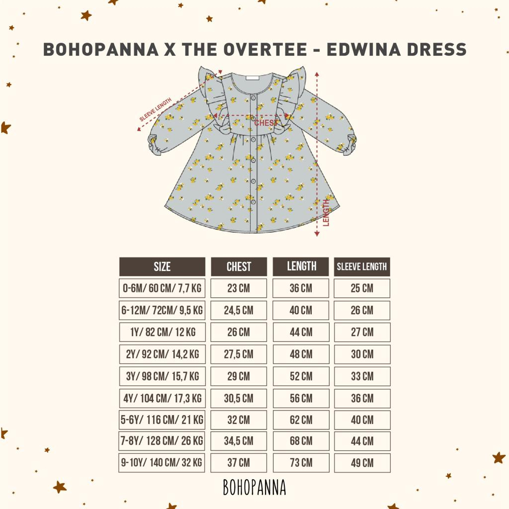 Bohopanna X OT Edwina Dress 0-10 Tahun Dress Ruffle Panjang Motif Anak Perempuan / Pakaian Muslim / Pakaian Lebaran / Raya Bohopanna x The Overtee