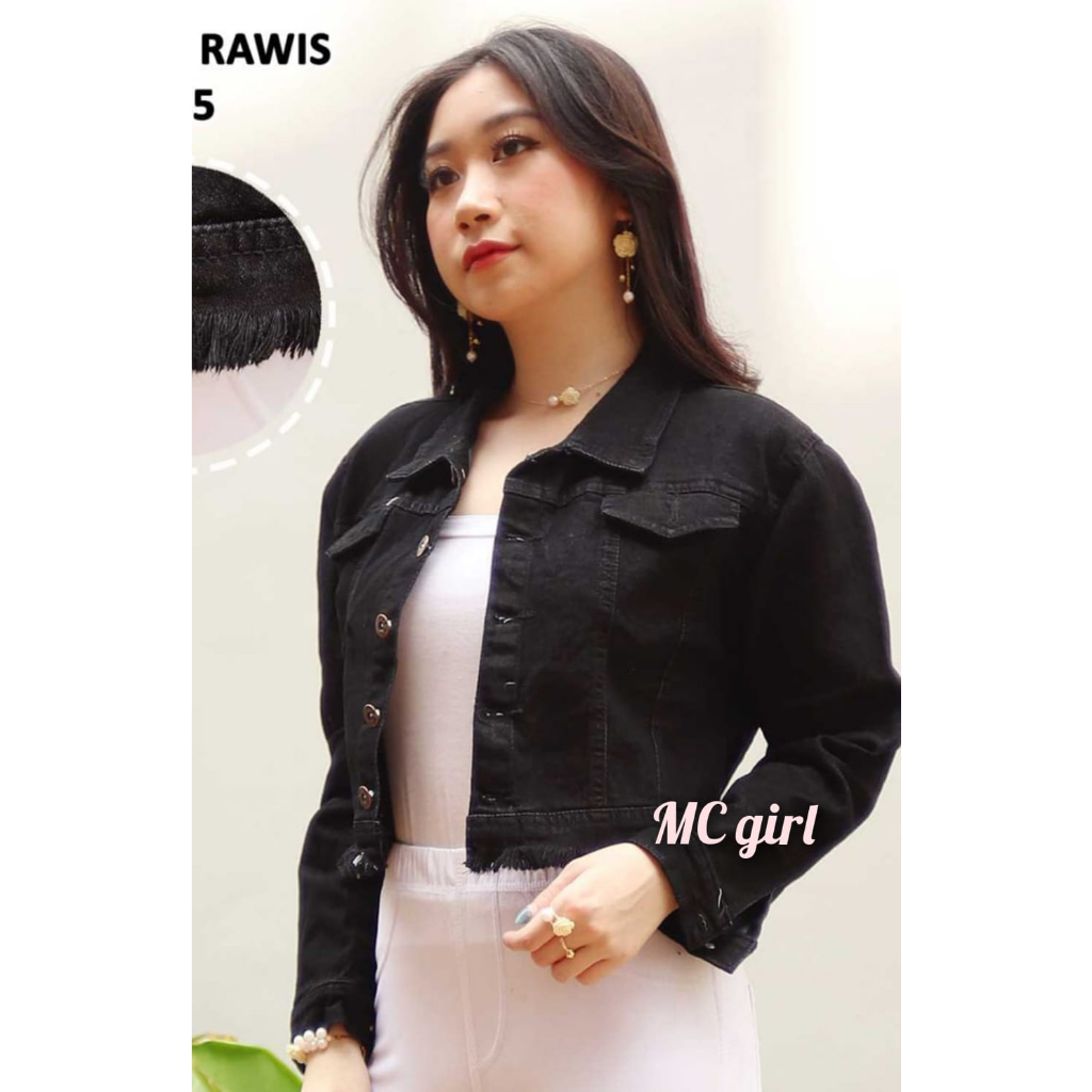 MC girl - Jaket Jeans Crop Rawis Warna Hitam Wanita / Jacket Denim Body Pendek Rumbai Colour Black