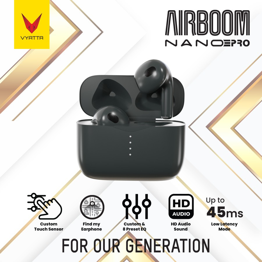 VYATTA AIRBOOM NANO PRO TWS BLUETOOTH HEADSET EARPHONE EQ CUSTOM