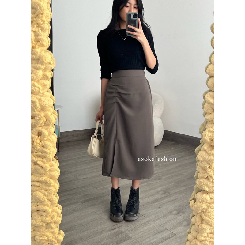 ASOKA Mira Skirt 1915 - A-Line Midi Skirt - Rok Wanita - Korean Skirt