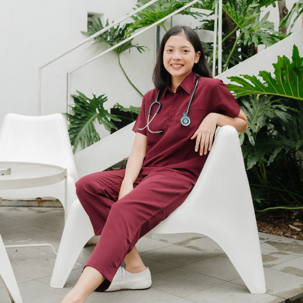 Baju Jaga POLO SS - MAROON Scrubs Theatre Blues First Line Lengan Pendek