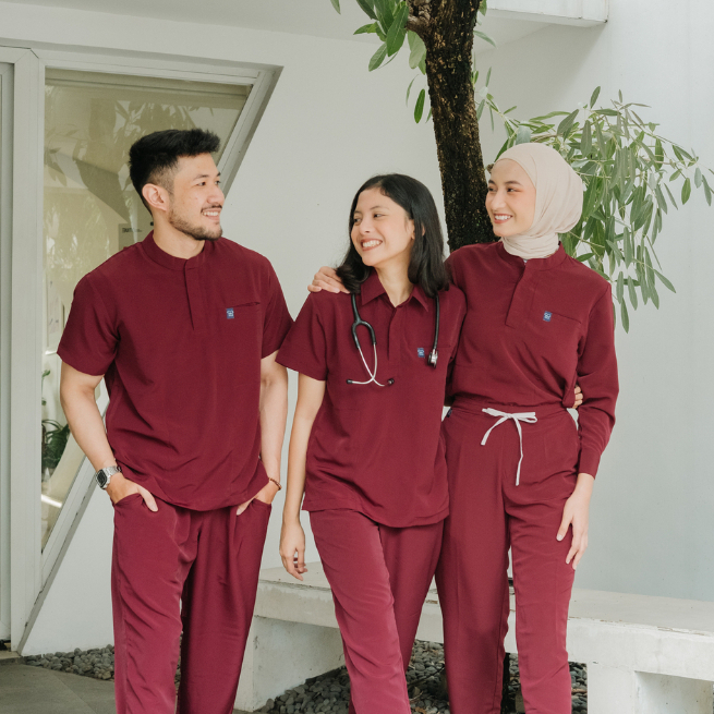 Baju Jaga POLO SS - MAROON Scrubs Theatre Blues First Line Lengan Pendek