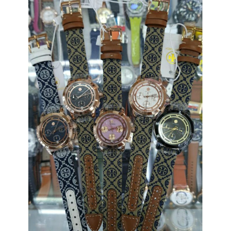Jam tangan Chronograph TORY BURCH TB Ivory Leather Stainless steel