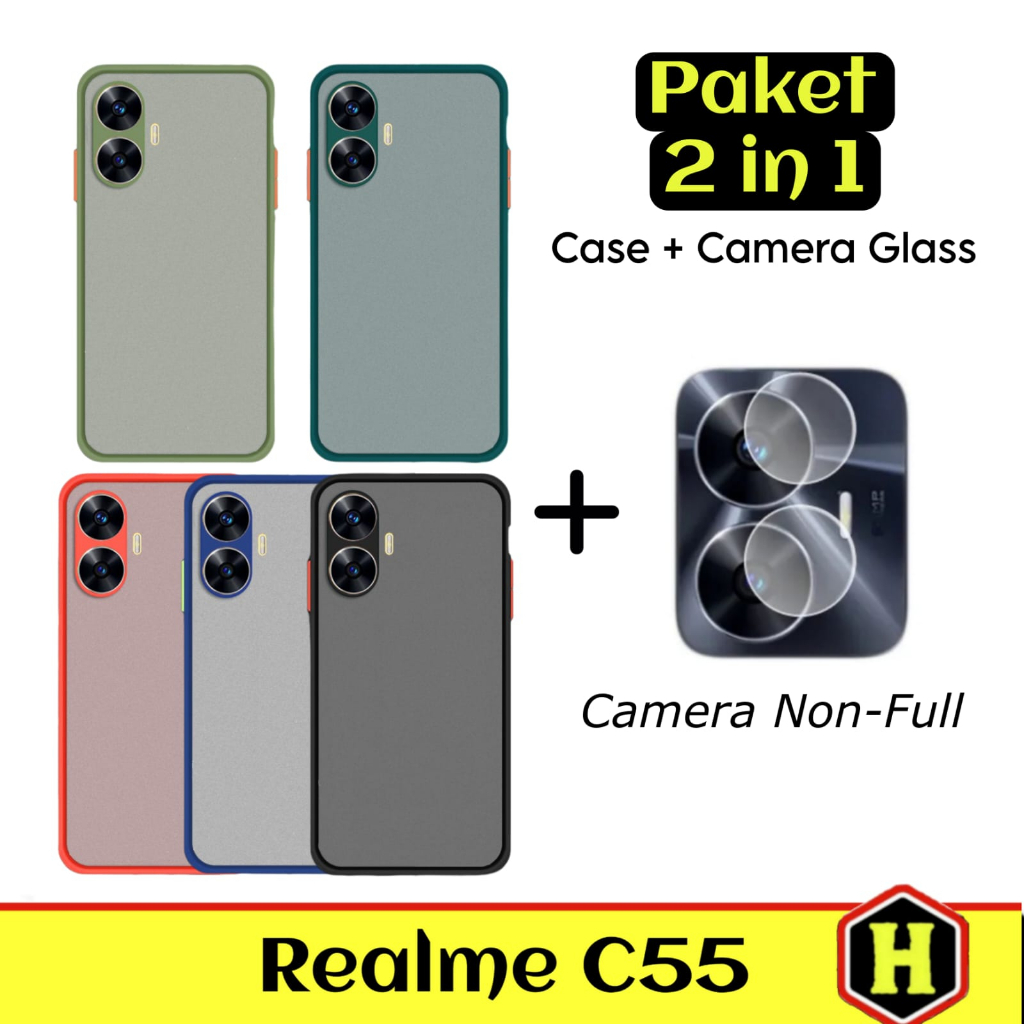 PROMO Paket 3IN1 Case Aero For REALME C55 Softcase Aero Carbon Free Tempered Glass Camera &amp; Garskin - FIDS STOR