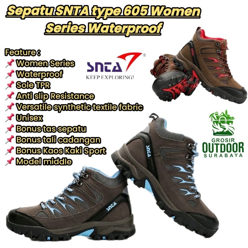 sepatu snta 605 women series waterproof bonus kaos kaki dan tali sepatu cadangan sepasang , ada juga