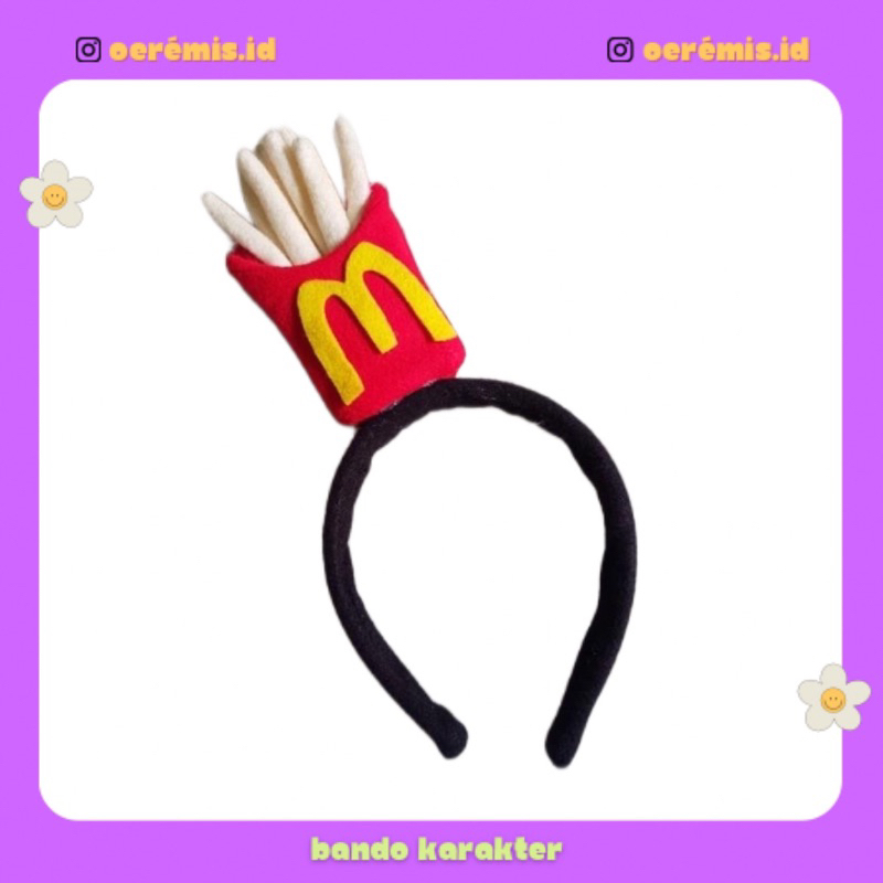 BANDO KARAKTER KENTANG MCD / BANDO COSPLAY MAKANAN KENTANG MCDONALD / BANDO AKSESORIS RAMBUT FLANEL