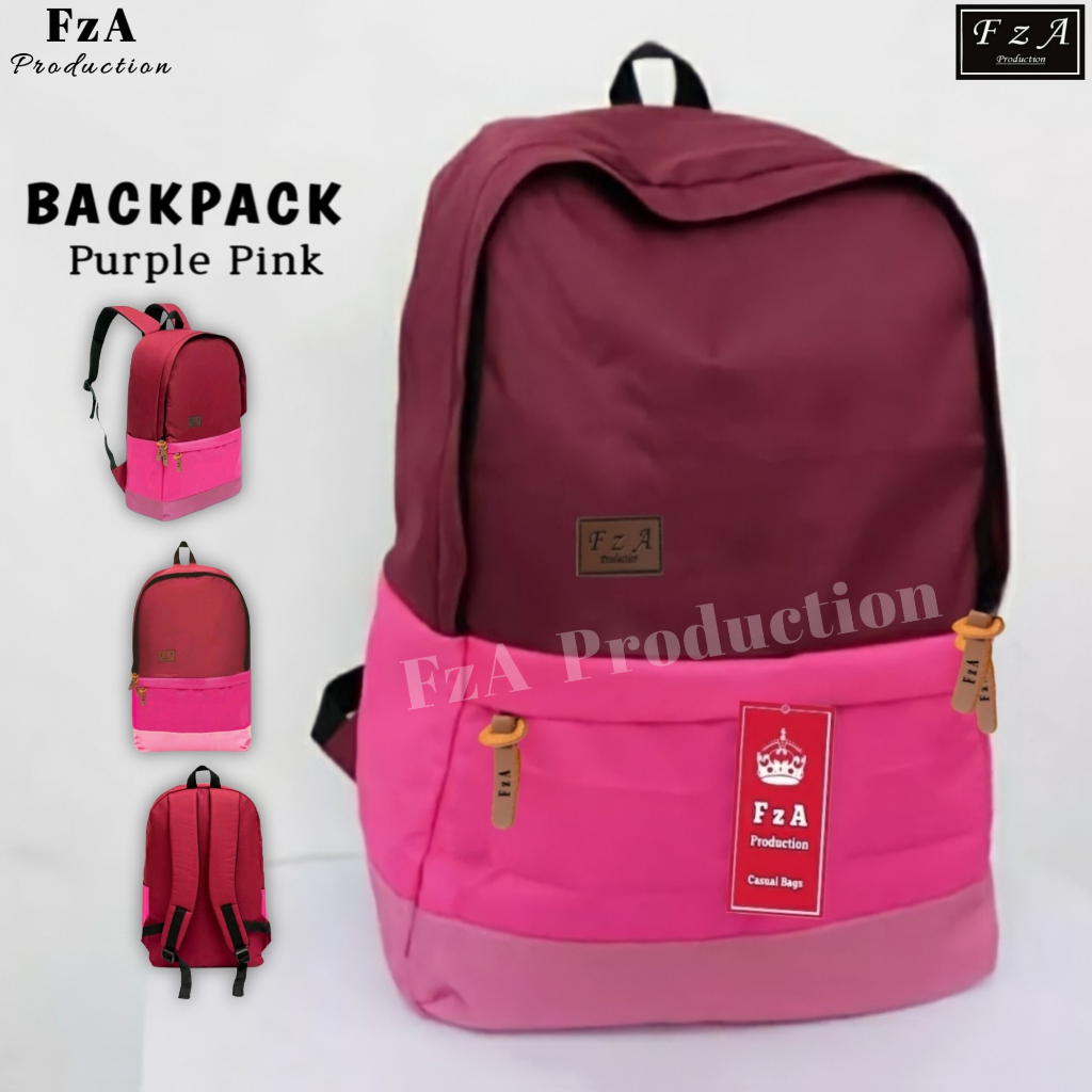 FzA Official - Big Promo..Tas Ransel Distro sekolah kuliah Kerja Pria Wanita Tas Ransel Laptop Backpack Original - Purple Pink