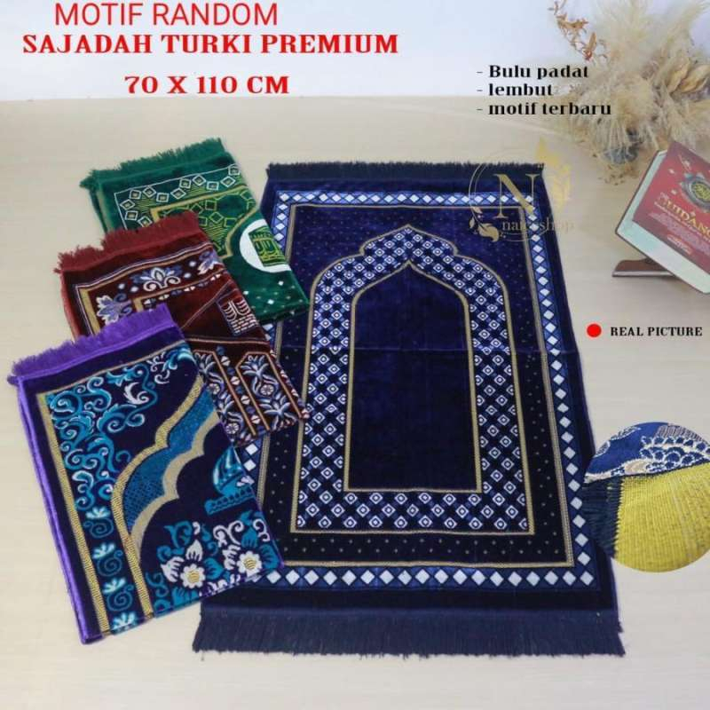 Sajadah Turkey Turki Ukuran Dewasa 70x110 cm Bahan Beludru Peralatan Sholat