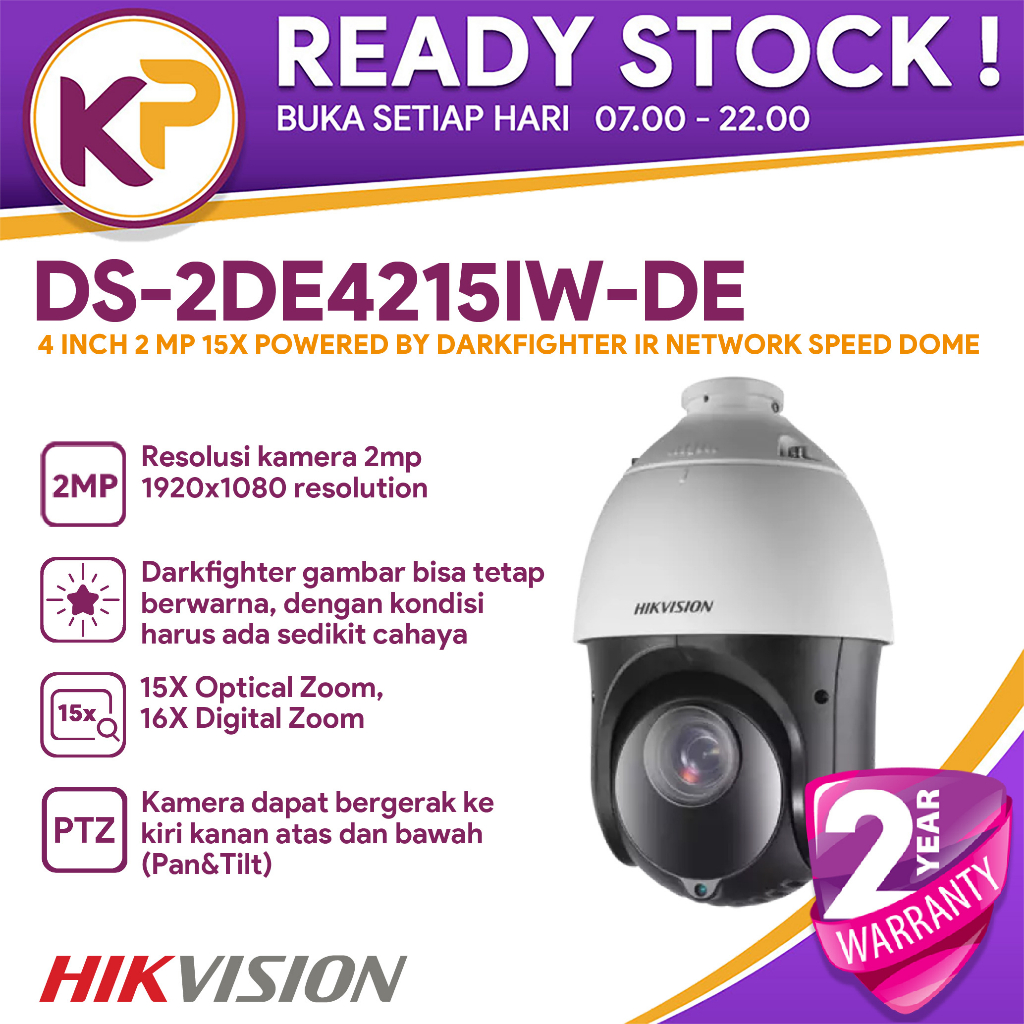 HIKVISION DS-2DE4215IW-DE 2MP 15x ZOOM DARKFIGHTER PTZ NETWORK CAMERA