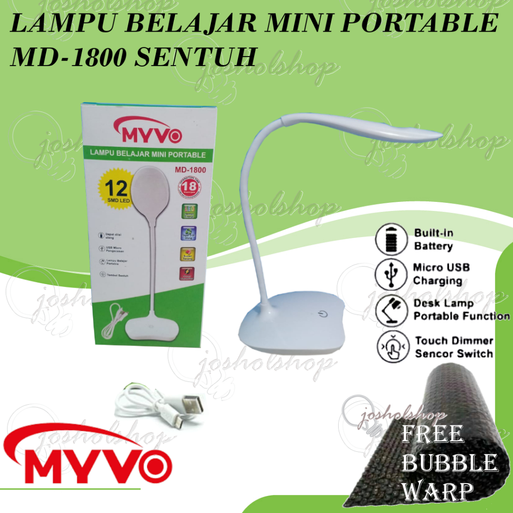 Myvo Lampu Meja Belajar / Lampu Belajar LED / Lampu Baca Rechargeable / Lampu Belajar Sentuh MD-1800