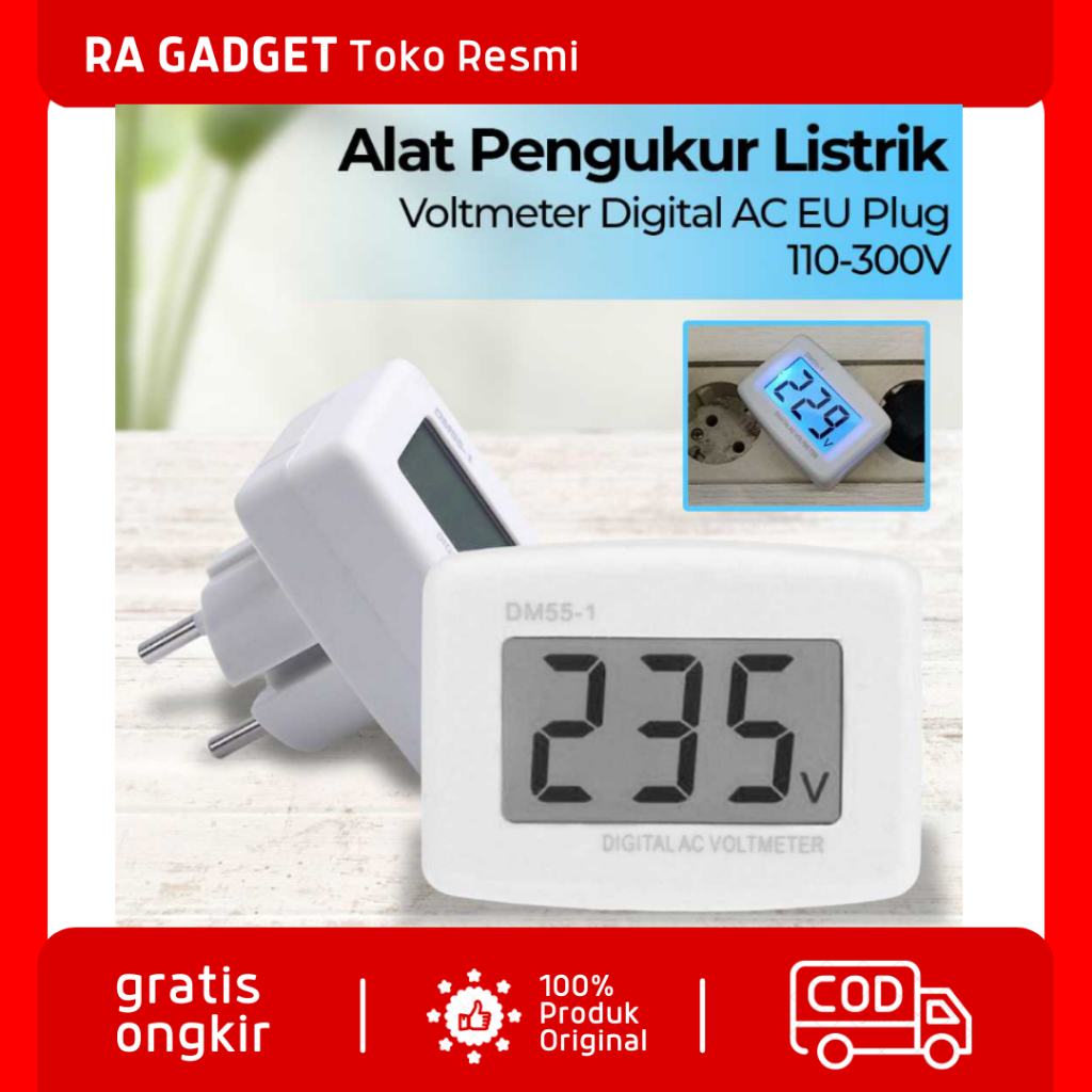 Alat Pengukur Listrik Voltmeter Digital AC EU Plug 110-300V  / Alat Cek Tes Voltmeter Volt Tester Di