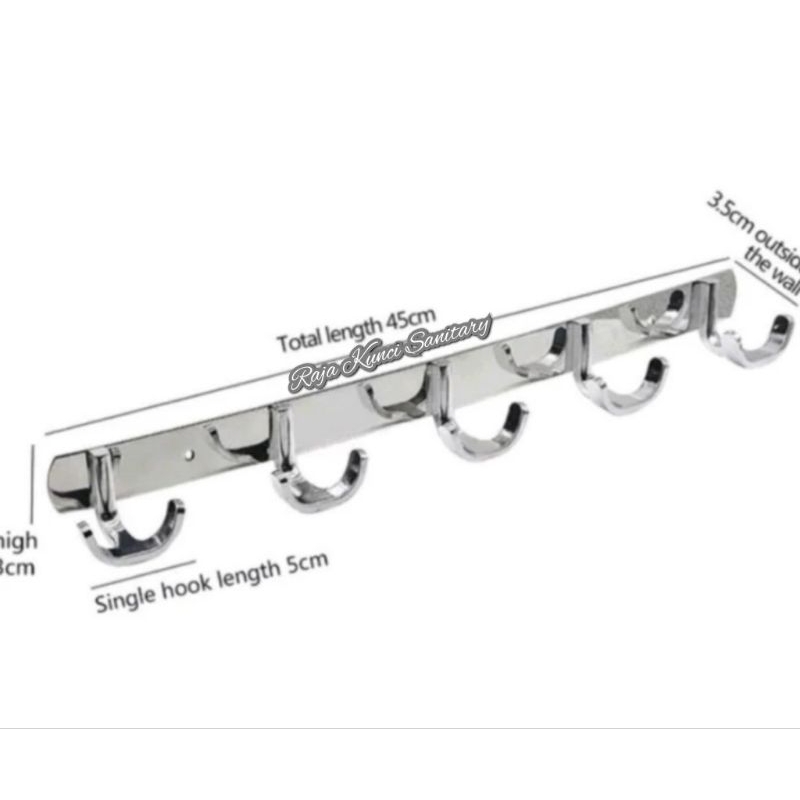 Kapstok Stainless 5 Kait Double Hook/Gantungan Baju 5 Kait Double Hook Stainless Stell