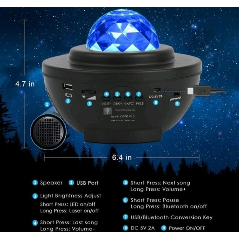 Lampu Proyektor Langit STAR Remot Lampu Tidur dengan Speaker Remote