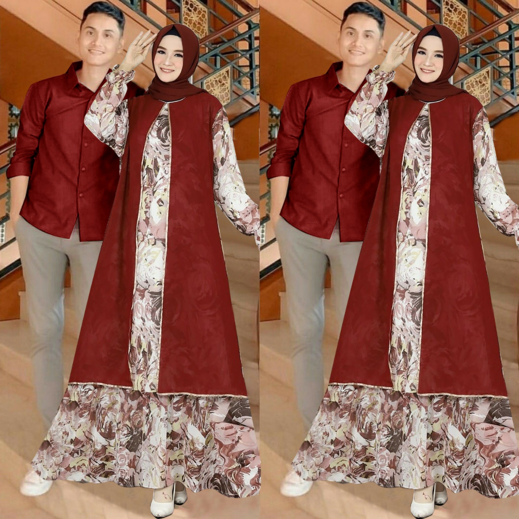 Baju Couple Pasangan Kemeja Pria Dan Maxi Gamis Wanita Saka HOPYLOVY